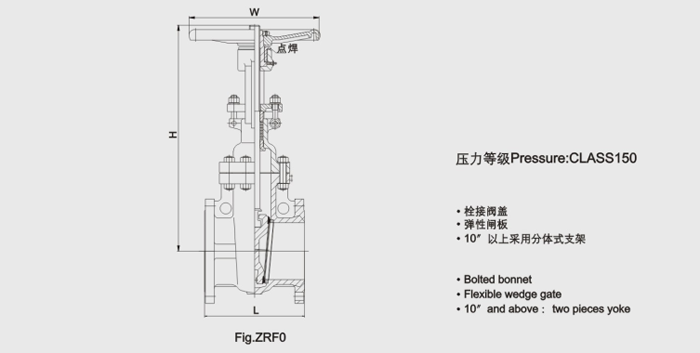 明桿升降式鑄鋼閘閥尺寸結(jié)構(gòu)圖